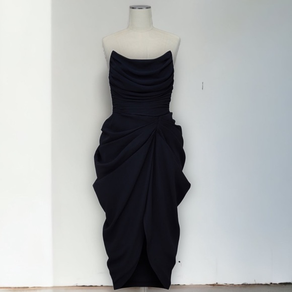 white christmas dresses Bordeaux Black Satin Corset Style Midi Dress – Club L London main image 0